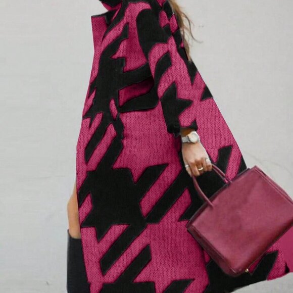 Hot Pink Casual Women's Trendy Colorblock Long Sleeve Knitted Cardigan - Picture 2 of 5